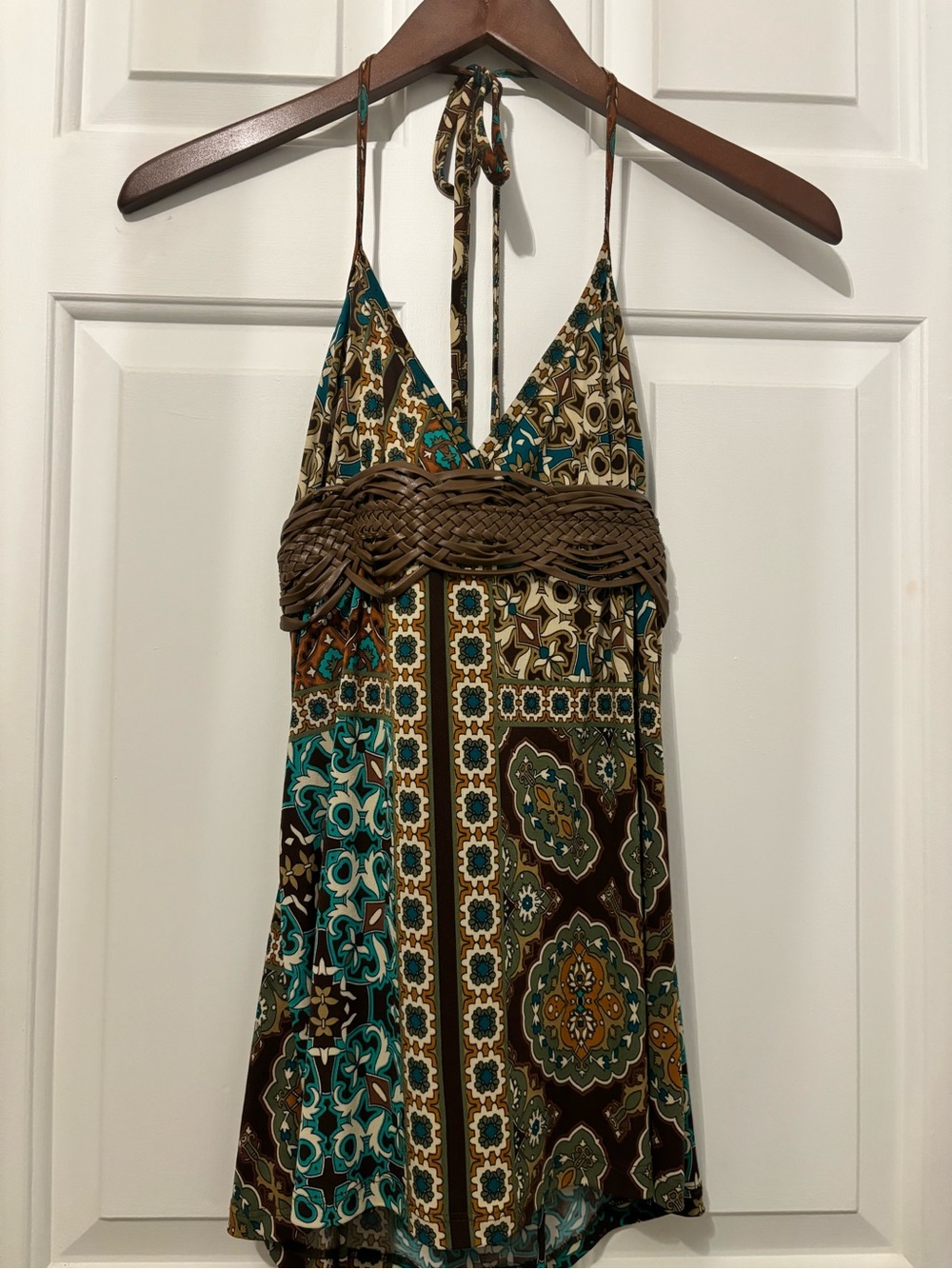 Charlotte Russe Brown and Teal Paisley Halter Top
